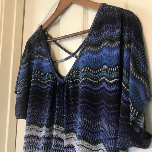 Multi-colored Short Sleeve Blouse by AB Studio - Picture 1 of 8